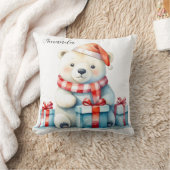 Coussin Ours polaire de Noël blanc à l'aquarelle mignon (Couverture)