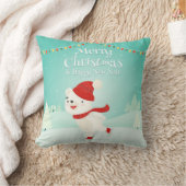 Coussin Ours polaire de Noël mignon avec lumières festives (Couverture)