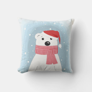 Coussin Ours polaire en chapeau de Santa, personnalisation