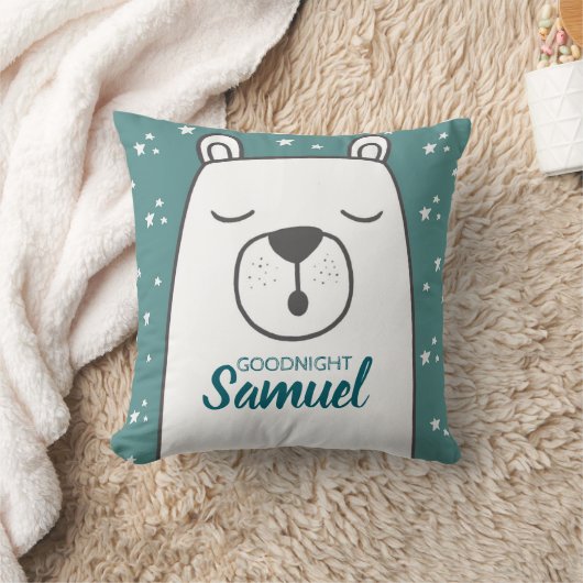 Coussin Ours polaire mignon avec nom personnalisé Nursery (Couverture)