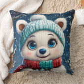 Coussin Ours polaire mignon dans l'écharpe d'hiver (Couverture)