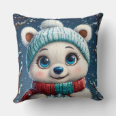 Coussin Ours polaire mignon dans l'écharpe d'hiver (Verso)