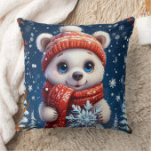 Coussin Ours polaire mignon en écharpe d'hiver (Couverture)