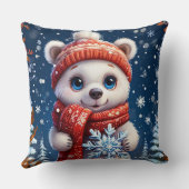 Coussin Ours polaire mignon en écharpe d'hiver (Verso)