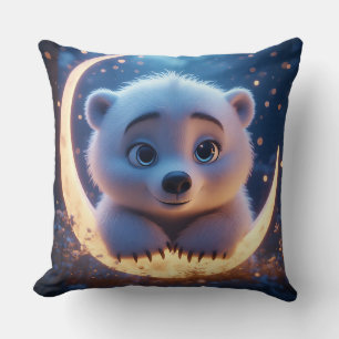 Coussin Ours polaire mignon se reposant sous un ciel noctu