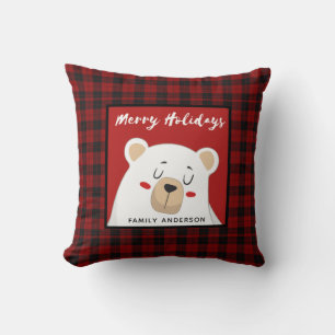 Coussin Ours polaire plaqué de buffle de Noël personnalisé