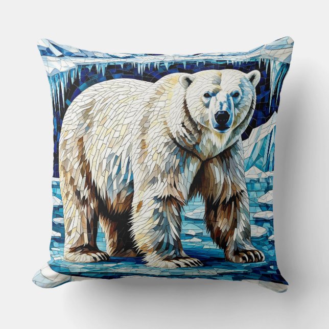Coussin Ours polaire solitaire sur la glace dans une grott (Recto)