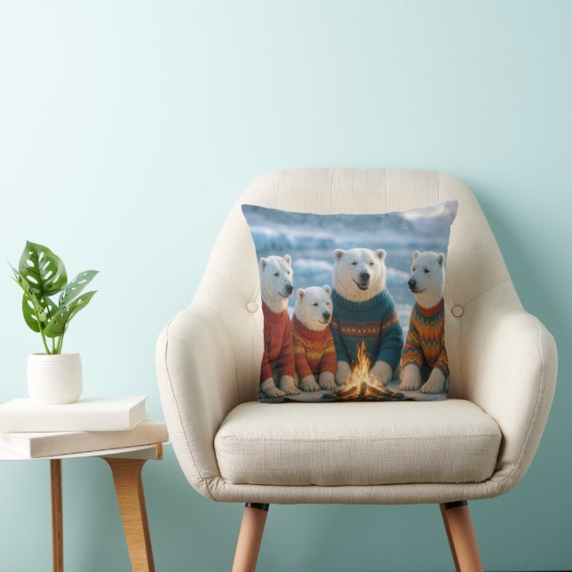 Coussin Ours polaires autour d'un feu de camp (Chaise)
