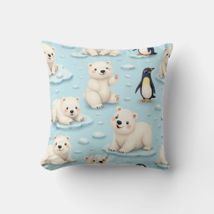 Coussin Ours polaires mignons et pingouins