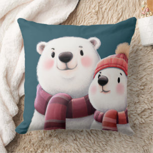 Coussin Ours polaires mignons portant des écharpes