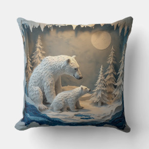Coussin Ours polaires Scène de forêt arctique bleue 🐻‍❄️
