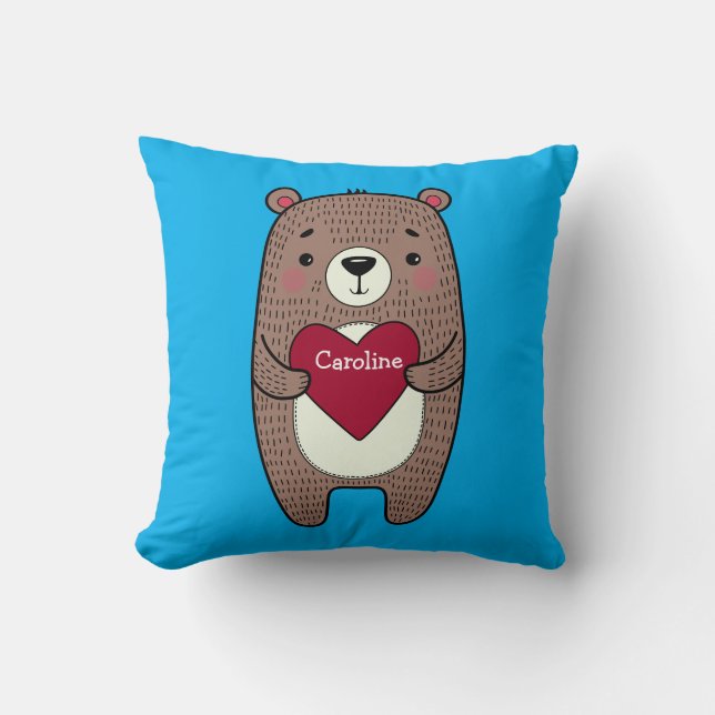 Coussin Ours Quirky, Whimsical Avec Dessin Coeur Personnal (Recto)