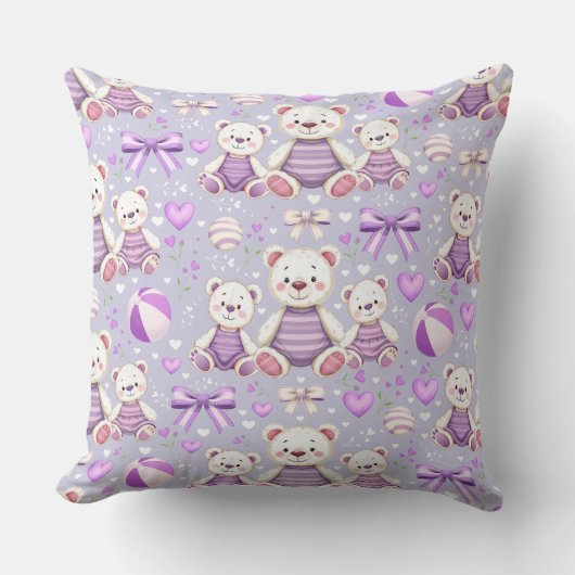 Coussin Ours rayé violet mignon et jouets sans couture (Recto)