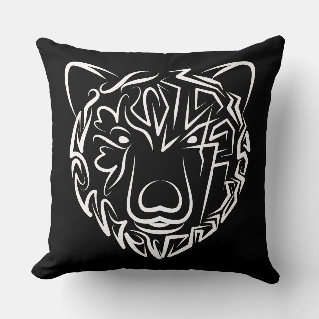 Coussin Ours tribal noir et blanc (Recto)