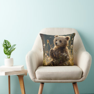 Coussin Ourson avec du miel dans une prairie de fleurs sau