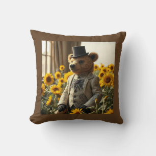 Coussin Ourson élégant dans les tournesols