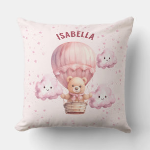 Coussin Ourson en peluche rose et joli bébé fille