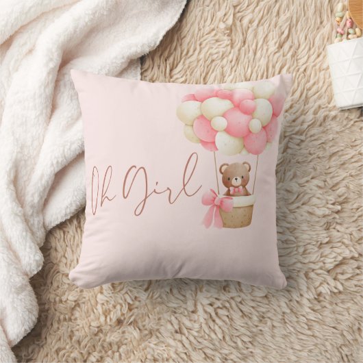 Coussin Ourson en peluche rose Oh Girl Baby Shower (Couverture)