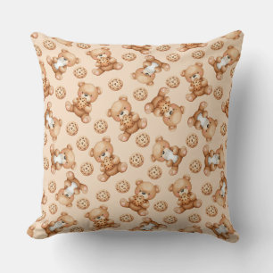 Coussin Ourson Lait et Cookies Motif Sans Couture