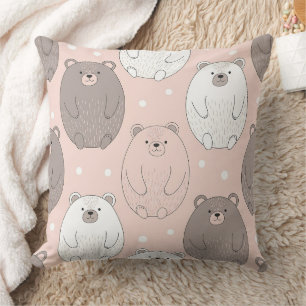 Coussin Ourson Mignon - Douce Forêt de Bois en Pastel (2)