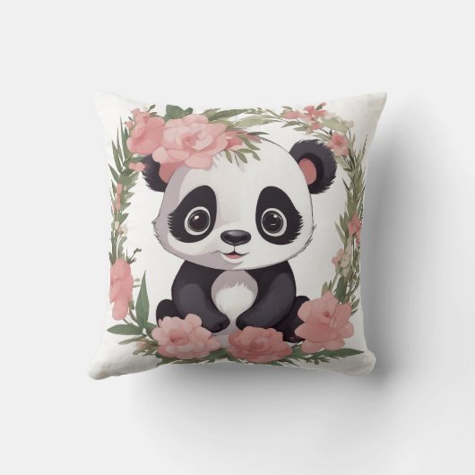 Coussin Ourson Panda Bébé Adorable avec des Fleurs (Verso)