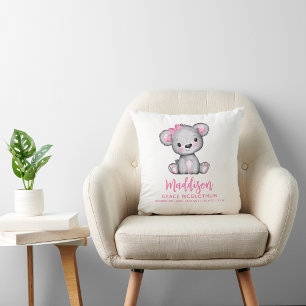 Coussin Ourson rose simple et mignon pour bébé fille