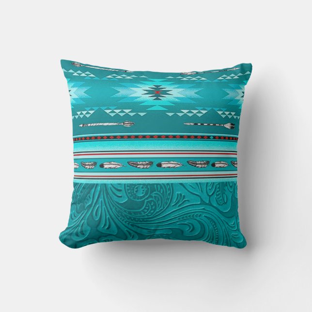 Coussin Outil en cuir Turquoise Tribal Navajo (Recto)