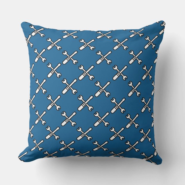 Coussin Outils blancs sur couleur bleu classique (Recto)