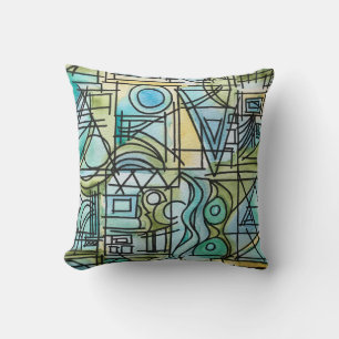 Coussin Ouverture - Art géométrique moderne aquarelle