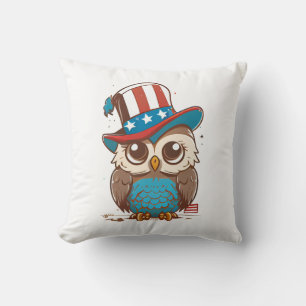 Coussin Owl USA Independence Day 4 juillet hibou AMÉRICAIN