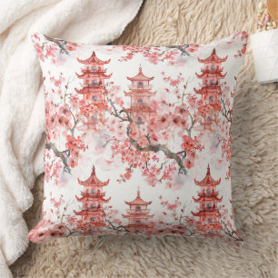 Coussin Pagode asiatique vintage Fleur rose Art scénique
