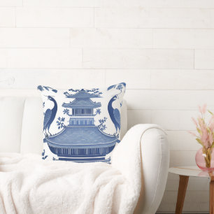 COUSSIN PAGODE BLEUE & OISEAUX