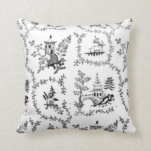 Coussin Pagode de la Chinoiserie noire et blanche