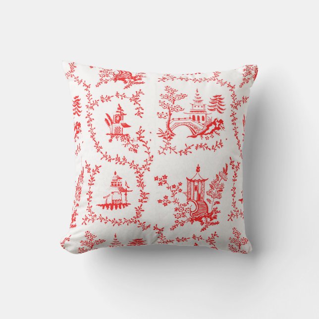 Coussin Pagode de la Chinoiserie rouge (Recto)