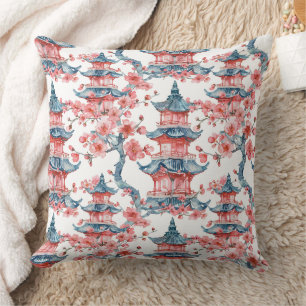 Coussin Pagode orientale Art Sakura Fleur Rouge