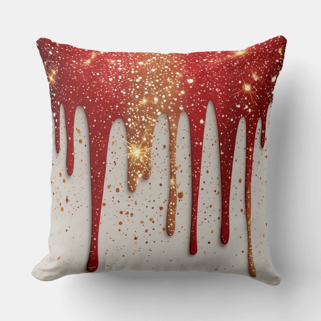 Coussin Pailletage rouge et or dégoulinant (Recto)