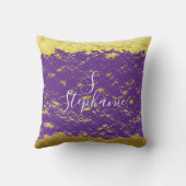 Coussin Pailleté de feuille d'or violet Monogramme Initial (Verso)