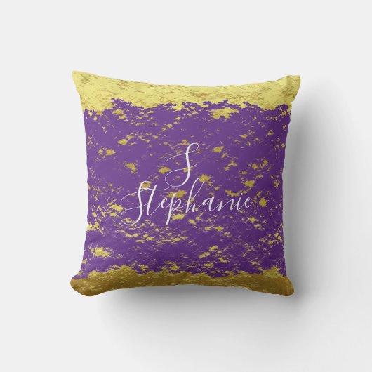 Coussin Pailleté de feuille d'or violet Monogramme Initial (Recto)