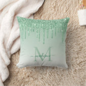 Coussin Pailleté de vert tilleul glacé Monogramme Script (Couverture)