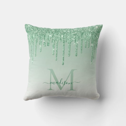 Coussin Pailleté de vert tilleul glacé Monogramme Script (Verso)