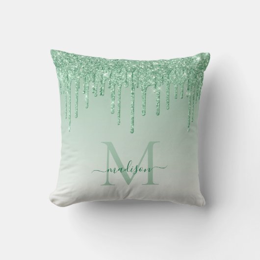 Coussin Pailleté de vert tilleul Monogramme Script Glam Go (Recto)