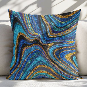 Coussin Pailleté Glam Brillant fille marbre art bleu