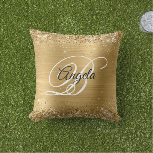 Coussin Pailleté or brillant Glitter Feuille Monogramme