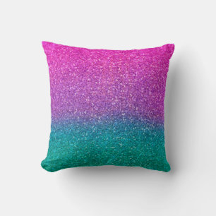 Coussin Pailleté Rose Turquoise Aqua Bleu Et Violet