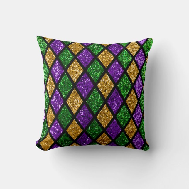 Coussin Paillette brillante verte, violette et dorée (Recto)