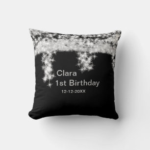 Coussin Pailletterie noire argent ajouter nom date de nais