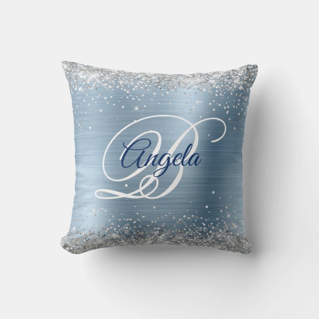 Coussin Paillettes Argentées Clair Monogramme Fantaisie en (Recto)