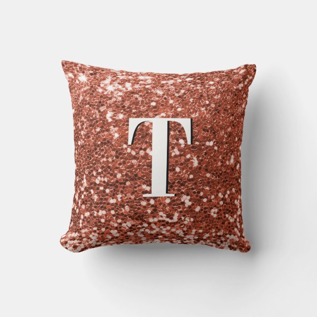 Coussin Paillettes Chunky Cuivre Monogrammé (Recto)