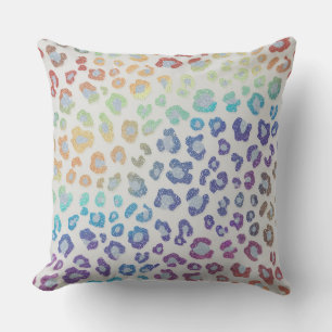 Coussin Paillettes Féminines Faux Imprimé Léopard Arc-en