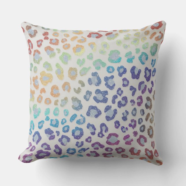 Coussin Paillettes Féminines Faux | Imprimé Léopard Arc-en (Recto)